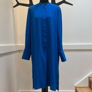 HERMES Beautiful Blue silk oversized long sleeve dress size 40 Small